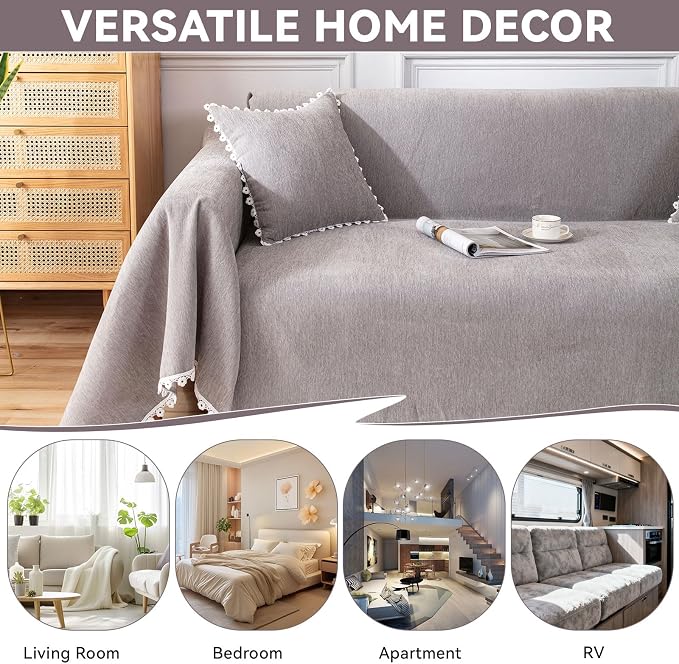 VClife Couch Cover Light Gray Chenille Sofa Cover for Dog Cat, Soft Breathable Couch Cover for 2 Cushion Couch Sofa Pet Friendly Loveseat Cover Washable Sofa Slipcover for Sectional Couch, 71"X118" - Image 6
