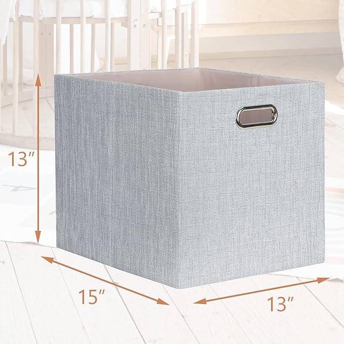 Posprica 13x15x13in Collapsible Storage Bins, Fabric Foldable Cube Storage Boxes, Decorative Storage Baskets Organizer for IKEA Kallax, Shelves, Closet, Clothes, Set of 4-Grey - Image 2