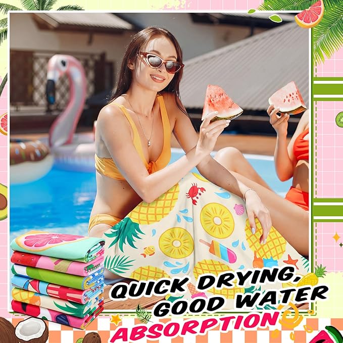 Remagr 24 Pcs Oversized Microfiber Beach Towels Bulk 60"x 28" Extra Large Quick Dry Absorbent Sand Free Towels for Adults, Pool, Travel, Swim, Yoga, Gym (Fruit) - Image 5