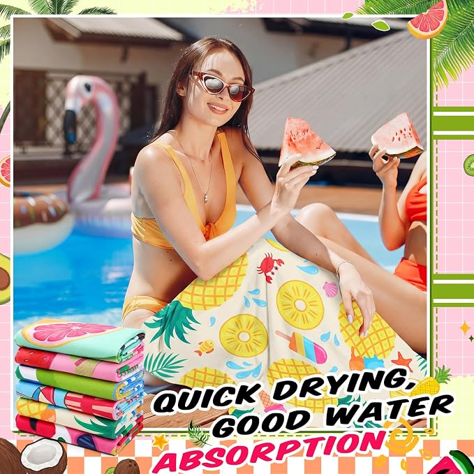 Remagr 6 Pcs Oversized Microfiber Beach Towels Bulk 60"x 28" Extra Large Quick Dry Absorbent Sand Free Towels for Adults, Pool, Travel, Swim, Yoga, Gym (Fruit) - Image 6