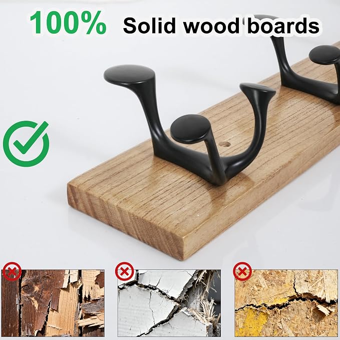 SKOLOO 24-Inch Wood Coat Rack Wall Mount with 4 Triple Hooks - Ideal for Family Entrances, Classrooms, and Pet Supplies Storage - Perfect Coat Hooks for Wall, Black on Natural - Image 7