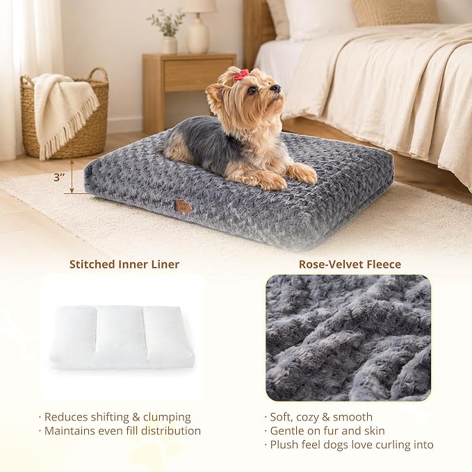 EGOHOME Dog Bed for Small Dogs, Shredded Memory Foam, Washable, Non-Slip | Balanced Support Foam, CertiPUR-US, Removable Washable Cover, Rose Velvet, Dog Crate Bed & Kennel Pad, 23 x 18 Inch, Gray - Image 2