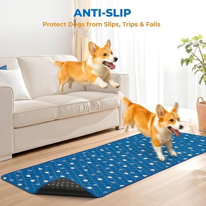 Fostanfly Non Slip Washable Dog Pee Pads, 24"x72" (2x6ft)-1 Pack, Blue | Reusable Puppy Pee Pads with Great Urine Absorption, Dog Mats for Whelping, Potty, Runner Rug for Hallway, Entryway, Bedroom - Image 5