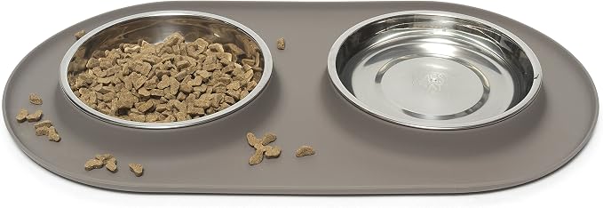 Messy Cats Double Silicone Feeder, Stainless Bowls, 1.75 Cup, Grey | Non-Slip Silicone Double Cat Feeder With Two Removable Stainless Steel Saucer Bowls For Food And Water - Image 3