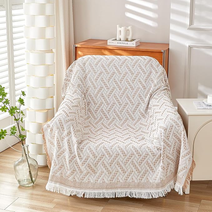 AIVIA Slipper Chair Cover Sheet Blanket, Reversible Anti Slip Throw Cushion Covers for Single Seat Chair Recliner Armchair Ottomans Furniture Decorations Protector Slipcover (White Khaki, 51"x71") | Reversible, Anti Slip, Armchair Ottomans Throw Decor,... by AIVIAChairCouchSofaCoverThrowBlanket