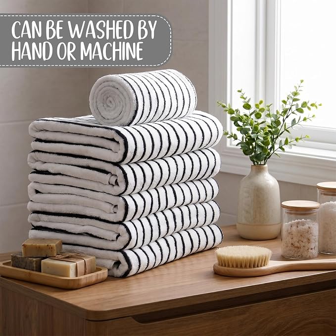 SmoothNovelty Pack Microfiber Bath Towels Bulk 27'' x 60'' Oversized Size Bath Towel Highly Absorbent Extra Large Soft Drying for Beach Shower Summer Salon Sport Gym Party (Stripes,Grey,16) - Image 7