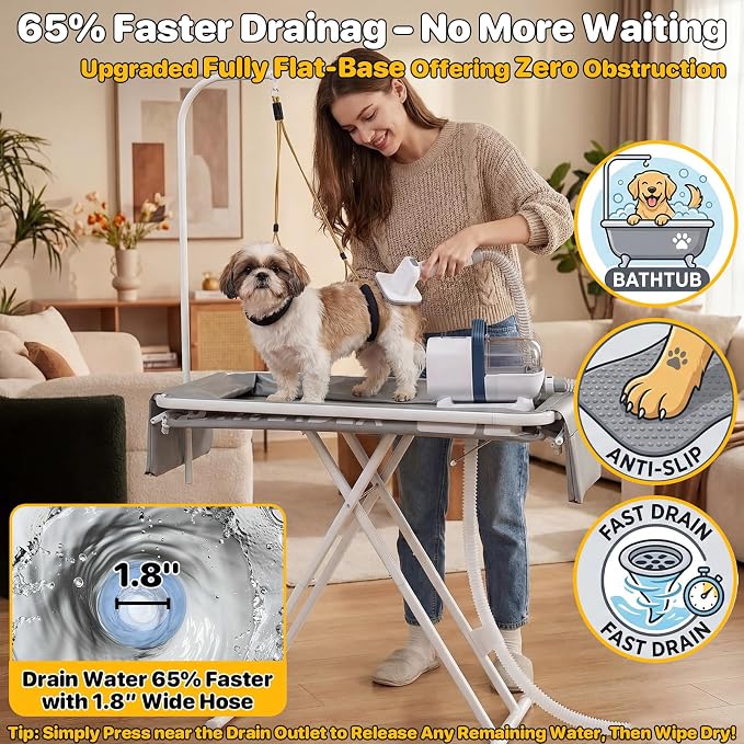 PAWZIDEA 2-in-1 Dog Bath Tub & Grooming Table 33" for Small to Medium Dogs | 5 Height Adjustable Elevated Pet Bathtub & Foldable Washing Station for Dogs Cats up to 40lbs, Storage Pocket, Indoor Outdoor - Image 6