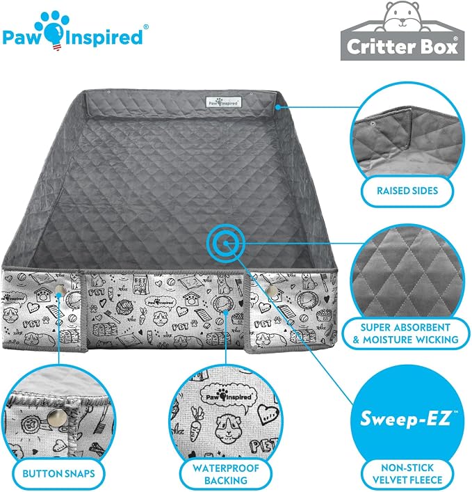 Paw Inspired Critter Box Cage Liner, Raised Sides, C&C 2x5 Size | Washable Fleece Bedding for Guinea Pigs Rabbits, Hamsters, Small Animals, Edge Protected Pee Pads - Image 6