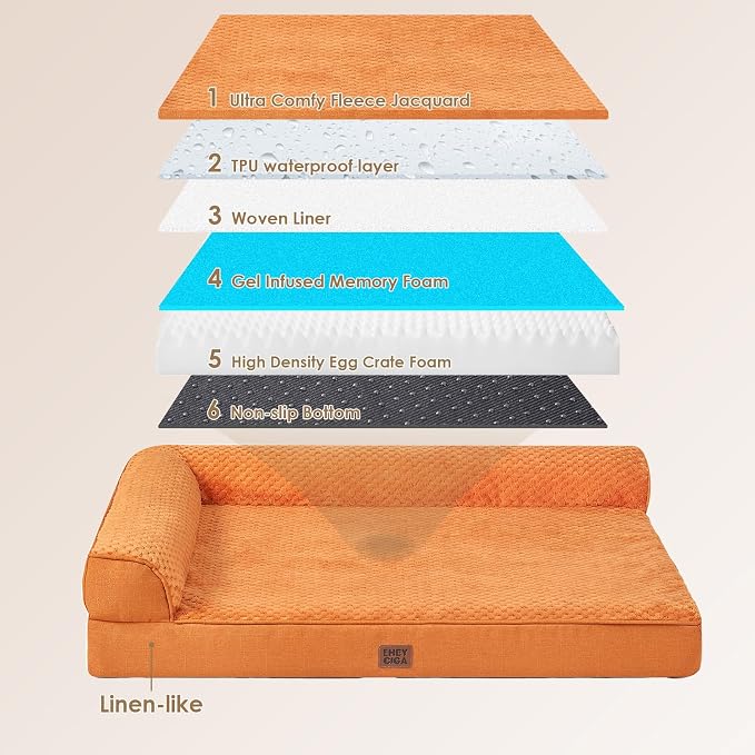 EHEYCIGA Orthopedic Dog Bed Medium Size Dogs, Memory Foam Dog Bed with Washable Removable Cover, Waterproof Pet Sofa Couch for Crate with Nonskid Bottom, 30x20x6, Pumpkin - Image 5