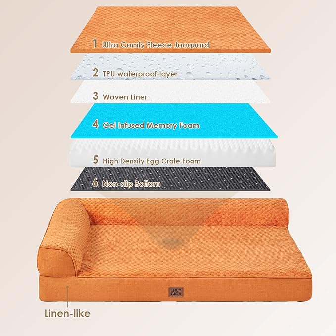 EHEYCIGA Extra Large Dog Bed Othorpedic, Memory Foam XL Dog Bed with Washable Removable Cover, Waterproof Pet Sofa Couch XLarge Size Dogs with Nonskid Bottom, 44x32x6.5, Pumpkin - Image 5