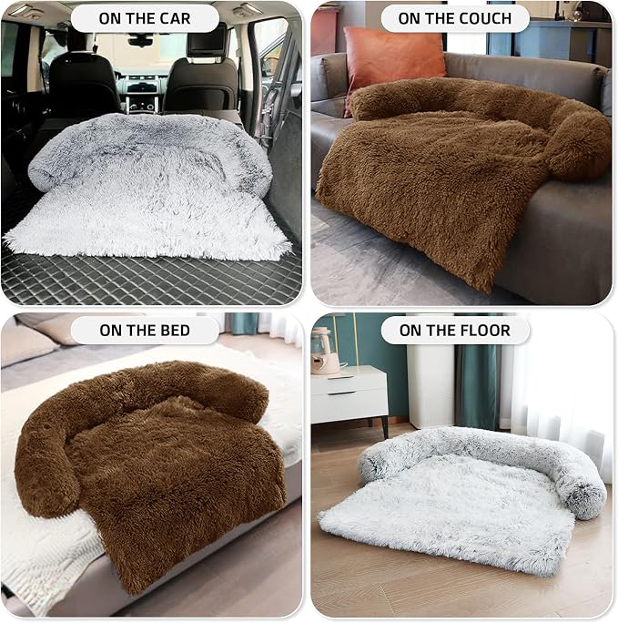 GGIB Calming Dog Bed Fluffy Plush Dog Mat for Furniture Protector with Removable Washable Cover for Large Medium Small Dogs and Cats (Large, Brown) - Image 6
