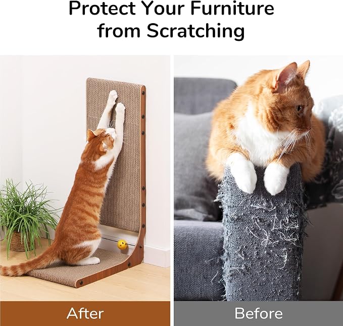 FUKUMARU Cat Scratcher for Indoor Cats, 26.8 Inch Cat Scratch Pad L Shaped | 2 Packs Cardboard Cat Scratcher, Vertical Cat Scratching Board with Ball Toy, Walnut Color - Image 7