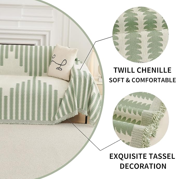 HAOMAIJIA Boho Sofa Covers Couch Covers for 3 Cushion Couch Sofa Pet Friendly Soft Thick Couch Cover for Dogs Washable Sectional Couch Covers L Shape Furniture Protector (Sage Green, 91"x150") - Image 7