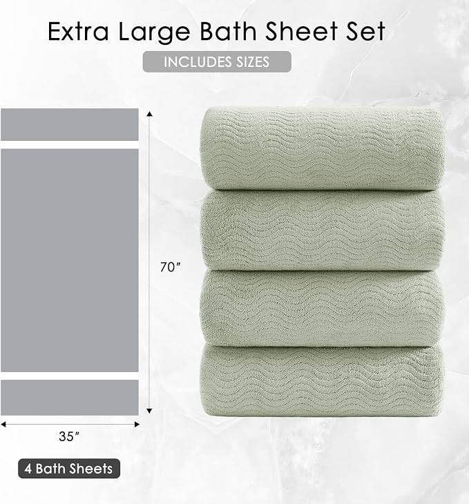4 Piece Extra Large Bath Towel 35"x70" Oversized Bath Sheet Green Bath Towel Set for Bathroom Ultra Soft Cozy Highly Absorbent Quick Dry Bathroom Towel for Spa Gym Hotel,Shower Towel for Daily Use - Image 5