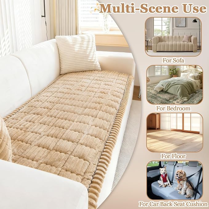 Couch Cover for Dogs, Non Slip Washable Sofa Protector Pet Friendly | Brown Fuzzy For 3 Cushion Couch, Protector for All Sofas (27.6" x 70.9") - Image 5
