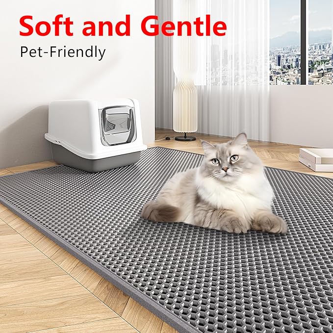 Waretary Cat Litter Mat, 47"x 36" Waterproof Scatter Control Grey | Double Layer Litter Recycling, Easy to Clean, Non-Slip, Durable, Paw-Friendly, Safe & Odorless, Fits Large Litter Boxes - Image 6