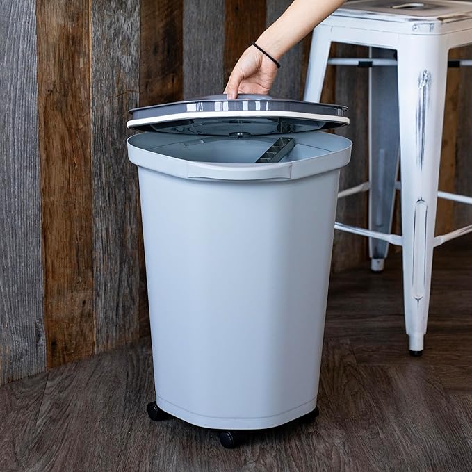 IRIS USA Pet Food Storage Container 25 lbs, Premium 60% Improved Airtight Seal with Air Valve, 2 Cup Scoop, Removable Wheels, Easy to Open - Made in the USA, Gray - Image 4