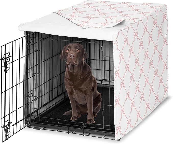 Sweet Jojo Designs 42in. Medium/Large Dog Crate Cover (Pink Bows) for Girls Pet Cage, Kennel Covers (Blush & White Elegant Designer Bow for the Ballerina, Dancer, Princess, Coquette Ballet Collection) by SweetJojoDesigns