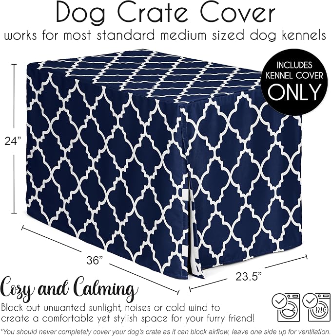 Sweet Jojo Designs 36in. Medium Dog Crate Cover (Navy Blue and White) Pet Cage, Kennel Covers (Neutral, Modern, Geometric for Trellis Collection) - Image 5