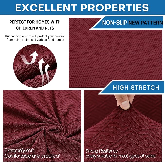 XINEAGE 2026 New 3 Pieces Couch Covers for 2 Extra Large Cushion Sofa Super Stretch Sofa Cover for 2 Large Seat Universal Loveseat Slip Cover for Living Room (Wine Red), 71"-91"(2 Cushions) - Image 5