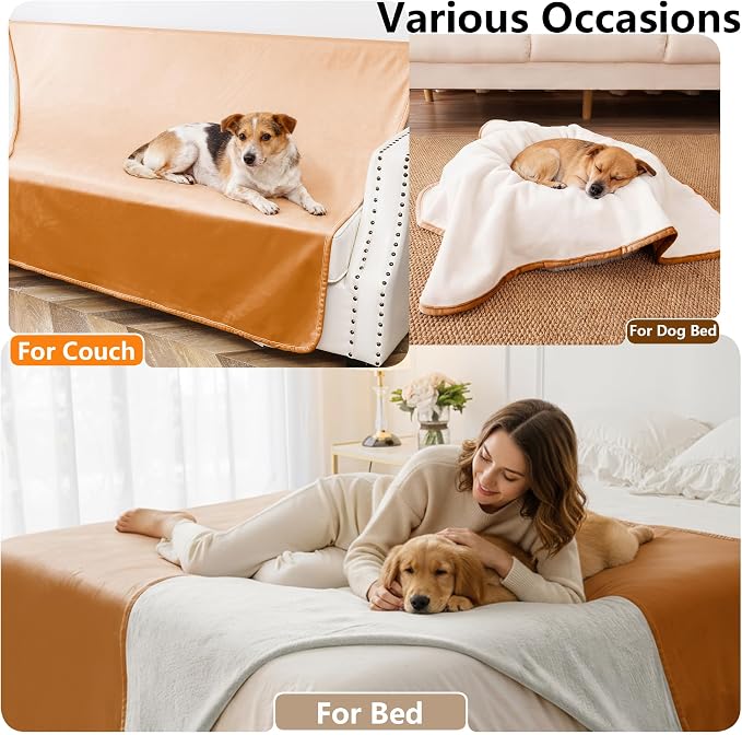 Waterproof Blanket - Reversible Dog Throw as Furniture Protector | Soft Velvet & Flannel, TPU Leak-Proof Liner, Machine Washable, Fits Couch and Bed, 68" x 82", Orange/Cream - Image 5