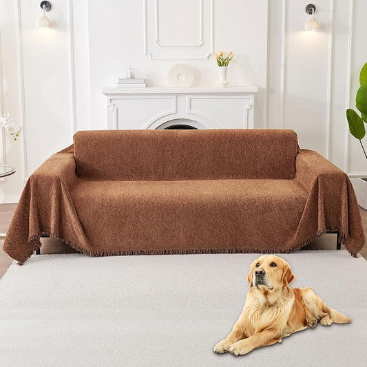 HAOMAIJIA Non Slip Couch Cover Sofa Covers for 3 Cushion Couch Washable sectional Couch Covers for Dogs pet Furniture Protector Couch Cover Blanket for Living Room (Brown, 71"x134") by HAOMAIJIA