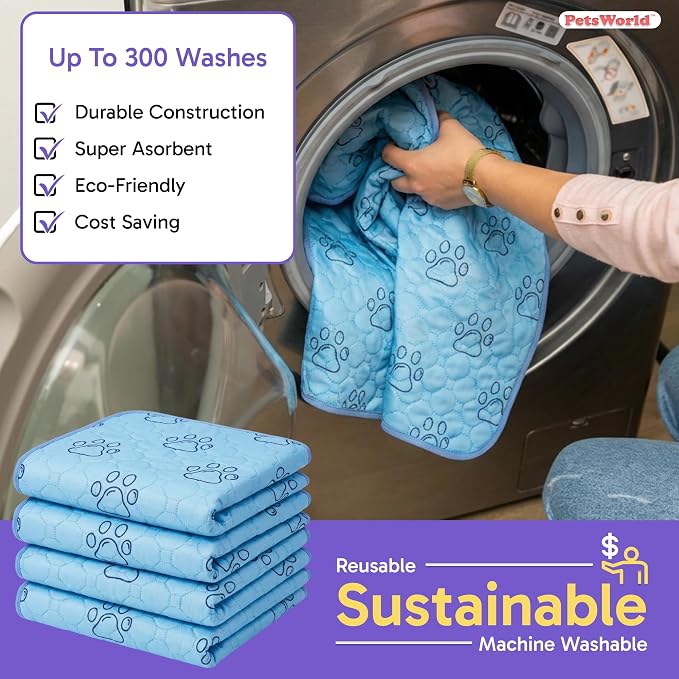PETSWORLD Washable Reusable Dog Pee Pads (Pack of 4) – 34” x 36” Training Pads with Non-Slip Backing - Waterproof, Leakproof, Highly Absorbent Pet Pads for Puppies & Dogs - Image 4