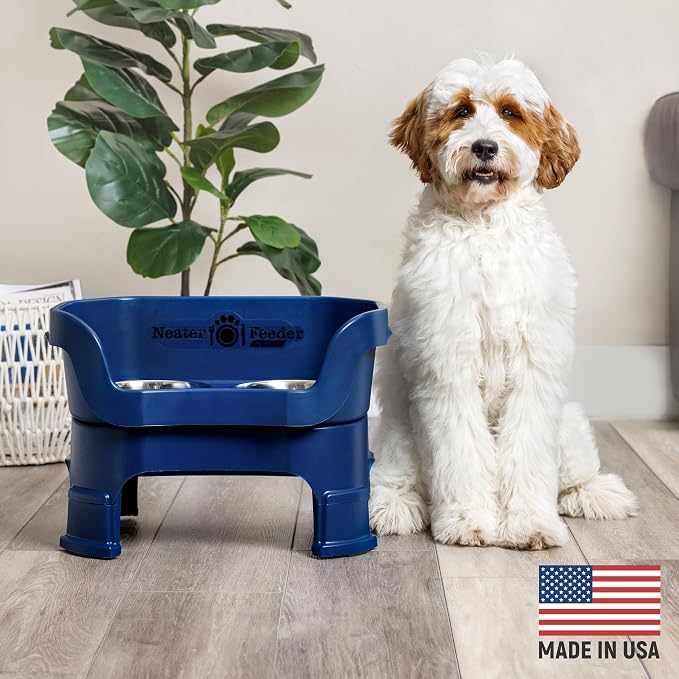 Neater Feeder Deluxe Mess-Proof Elevated Dog Bowls for Medium Dogs (19–40 lbs), 2 Height Adjustable (10” & 12.5”) No-Spill Raised Dog Bowl Stand, Stainless Steel Food Bowl Set, Made in USA, Dark Blue - Image 2