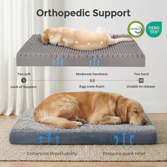 44" Indestructible Dog Bed for XXL Dogs – Chew-Proof Pet Mat with Double-Sided Plush & Waterproof Liner, Tough Crate Mat with Egg-Crate Foam Support, Indoor & Outdoor Use, Grey - Image 8