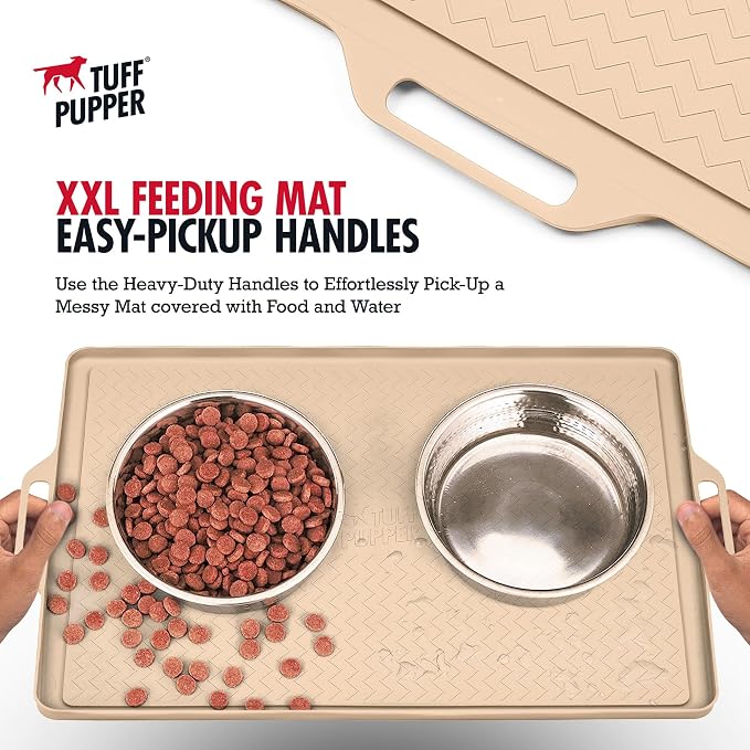Tuff Pupper 22x16 Medium Dog Feeding Mat for Food and Water | Dog Food Mats for Floors | Waterproof Dogs Water Bowl Mats | Dogs Placemats Pet Food-Mat | Silicone Feeding Mat for Cats and Cat Bowls - Image 3