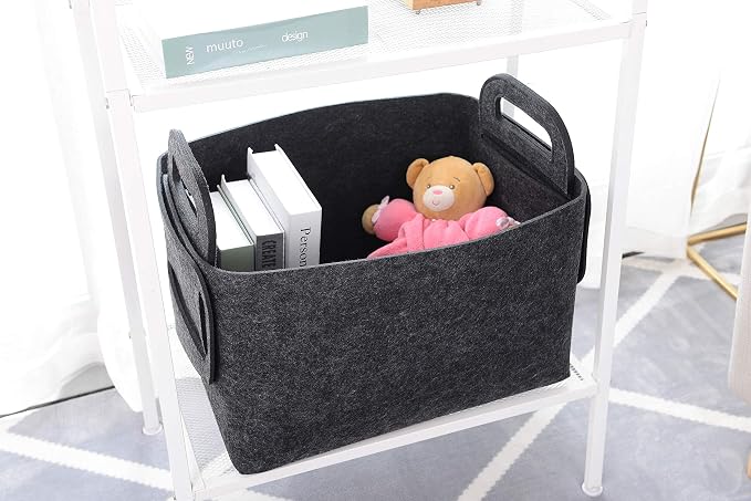 Storage Basket Felt Storage Bin Collapsible& Convenient Box Organizer with Carry Handles for Office Bedroom Closet Babies Nursery Toys Laundry (Dark grey, 17.9inch（L）×12.2inch（W）×11.6inch（H）) - Image 3