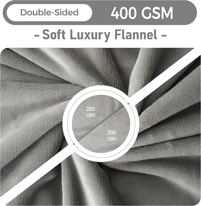 Waterproof Blanket for Bed 60"x80" | Light Grey Throw Blanket for Large Dogs Reversible Soft Flannel Leakproof Spill-Proof Dog Blanket for Couch Camping Travel - Image 4