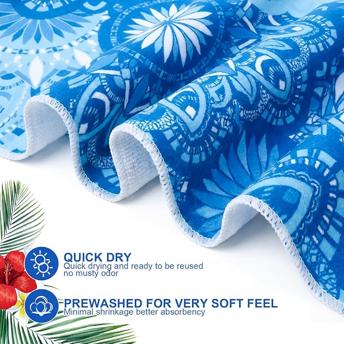 EBOOT 10 Pack Oversized Beach Towel Set Extra Large Pool Towels Microfiber Quick Dry Swim Blanket for Adult Women Men Face Hand Body Bath Travel Pool(Ocean Blue,36 x 72 Inch,Boho Ocean Style) - Image 3