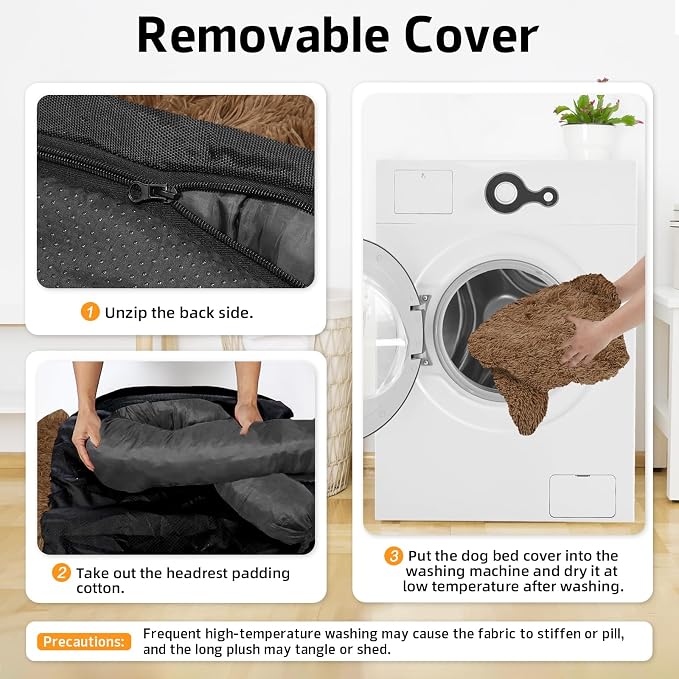 GGIB Calming Dog Bed Fluffy Plush Dog Mat for Furniture Protector with Removable Washable Cover for Large Medium Small Dogs and Cats (Extra Large (53x39.3x6), Brown) - Image 4