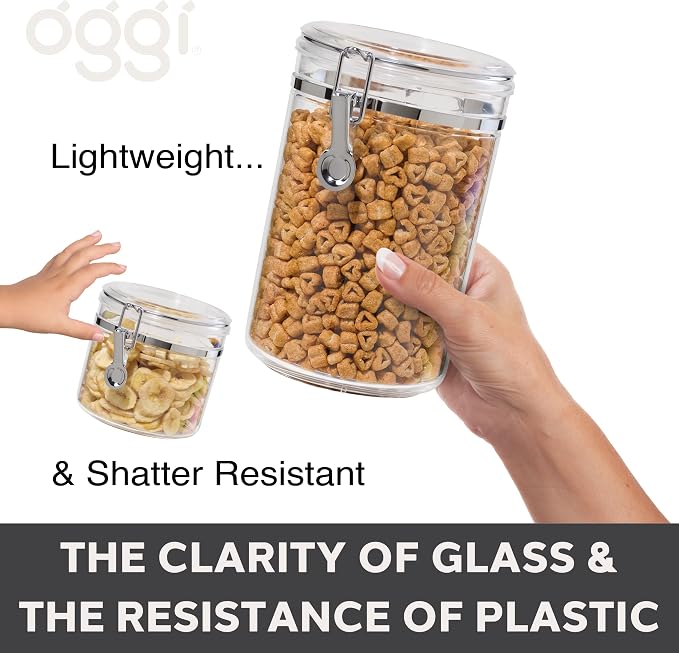Oggi Tall Clear Canister with Clamp Lid, 58 oz - Large Airtight Food Storage Container, Ideal for Kitchen & Pantry Storage of Bulk, Dry Foods Including Pasta & Spaghetti - Image 4