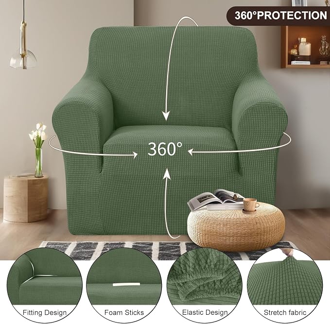 U-NICE HOME Stretch Couch Cover Slipcover for 3 Cushion Sofa, Loden Frost | 1-Piece Sofa cover, Washable, Pet friendly, Furniture protector, Polyester Spandex Jacquard fabric - Image 3