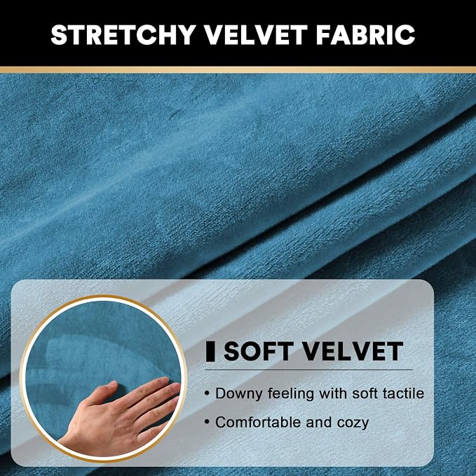 PrinceDeco Couch Cushion Covers, Stretch Washable Sofa Cushion Cover, Fitted Sofa Slipcover Velvet Fabric Non-Slip Furniture Protector for Dog,Pets, Kid (Each Width Up to 29.5", Blue) - Image 4