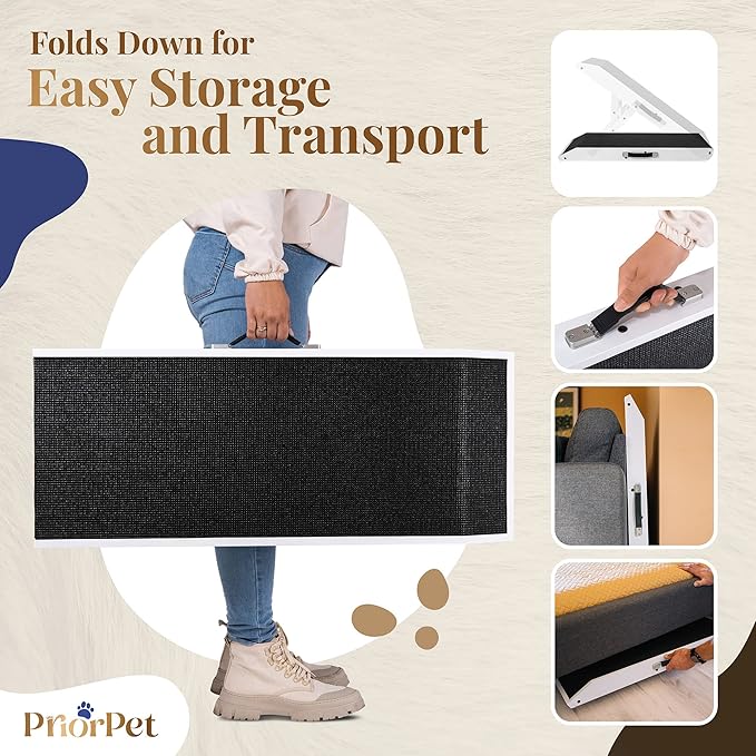 Dog ramp for Couch – Non-Slip, Sturdy Build Foldable Dog ramp – Supports up to 200lbs – Adjustable 7'' to 20'' – Landing Platform Seamlessly Connects – Birchwood Pet Ramp for Small Dogs – White