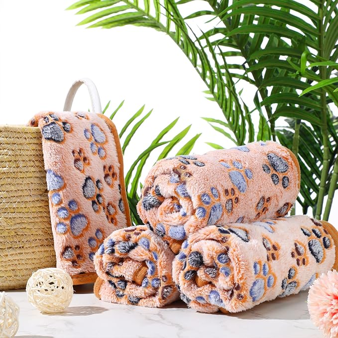 Tatuo 4 Pack Fleece Dog Blankets for Puppy Cats Multi-Size Sleep Mat for Pet Guinea Pig Soft Washable Warm Crate Bed Puppy Teething Toys Print Pattern Blanket Indoor(Coffee,41 x 30 Inch,Paw) - Image 6