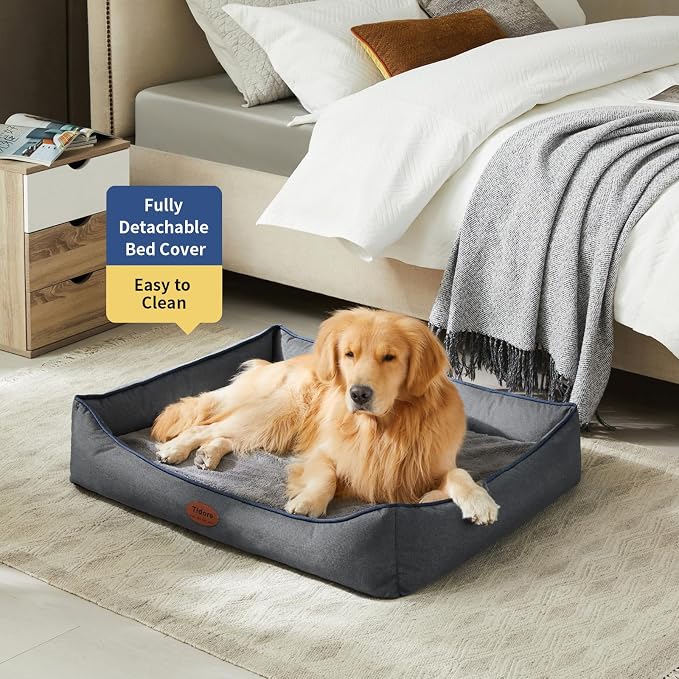 Tidore Orthopedic Dog Beds for Medium Dogs, Durable Egg Crate Foam Sofa Dog Bed wit Washable Removable Cover,Waterproof Lining,Pet Bed for Large Dogs (Dark Grey, 39.4" L x 31.5" W x 7.4" Th) - Image 2