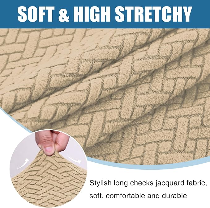Smiry Waterproof Couch Cushion Covers, Non Slip Seat Cushion Covers | Stretch Jacquard Sectional Sofa Slipcover, Washable Elastic Furniture Protector for Pets, Kid, Large, Light Brown - Image 7