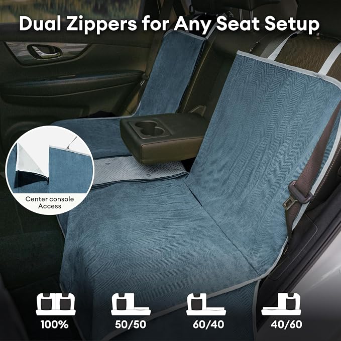 FUNNY FUZZY Dog Car Seat Cover for Back Seat, Back Seat Pet Cover for Dogs Waterproof, Scratchproof Dog Backseat Cover, Non-Slip Bench Car Seat Protector, Universal Fit Most Cars, SUVs, Trucks, Blue - Image 5