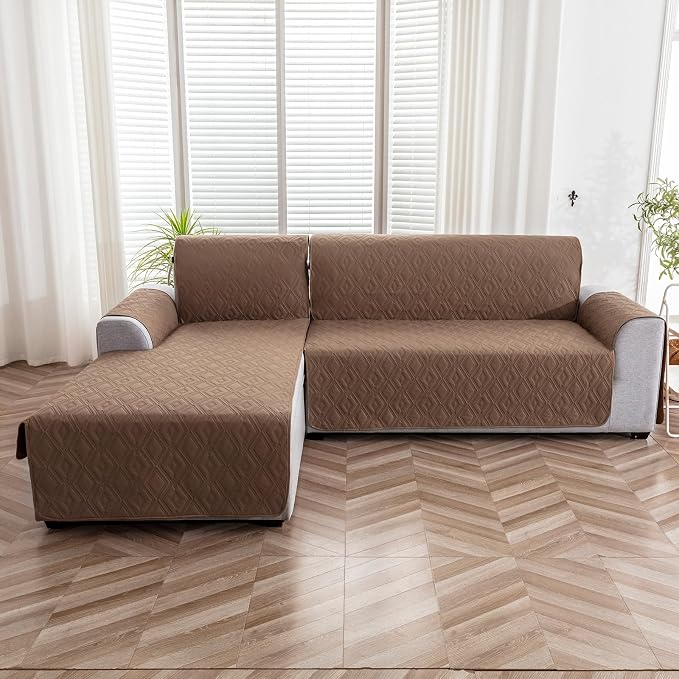 Genina Waterproof L Chaise Sectional Cover for Kids Pets (Camel, Large) | Reversible Design,Anti-Slip Fit,Blocks Pet Hair and Scratches,Stain-Resistant & Easy Install,Machine Washable - Image 8