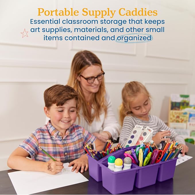 ECR4Kids 6-Compartment Large Plastic Caddy, Multipurpose Organization, Primary, 6-Pack - Image 3
