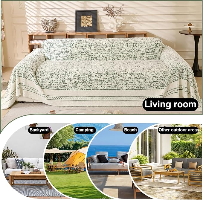 ROOMLIFE Thicked Striped Boho Green Couch Cover for 2-3 Cushion Sofa, Fuzzy Plush Warm Sofa Slipcovers Sectional Sofas Covers, Non Slip Washable Furniture Protector Soft with Tassel,Winter 71''X134” - Image 5