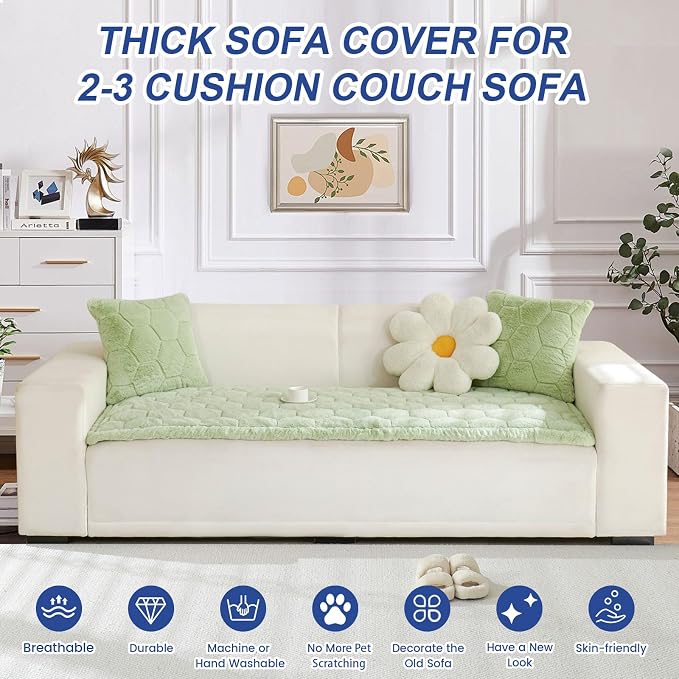 New Thick Sofa Covers Washable - Soft Flannel Universal Sofa Cover 2 3 4 Seater, Non-Slip Couch Cover, Couch Seat Covers Sofa Slipcovers Furniture Protector for Living Room (Green, 90x180cm) - Image 2