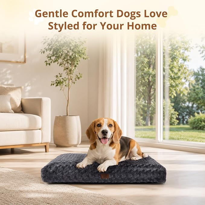 EGOHOME Dog Bed for Medium Dogs, Shredded Memory Foam, Washable, Non-Slip | Balanced Support Foam, CertiPUR-US, Removable Washable Cover, Rose Velvet, Dog Crate Bed & Kennel Pad, 29 x 21 Inch, Gray - Image 9