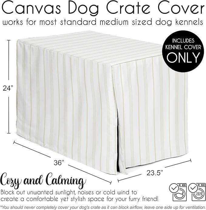 Sweet Jojo Designs 36in. Medium Dog Crate Cover (Grey and Beige Striped) Pet Cage, Kennel Covers (Taupe, Modern, Bold, Classic, Stripes, Contemporary, Minimalist, Geometric Lines) - Image 5