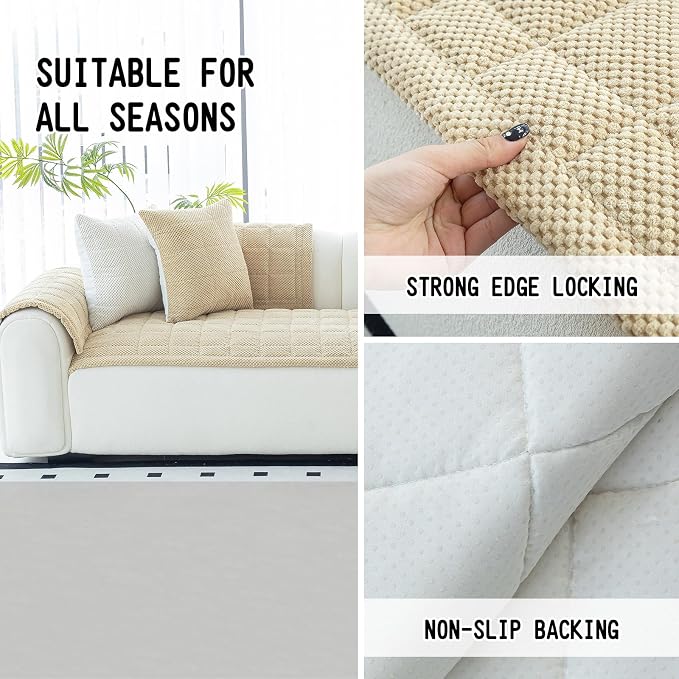 Sofa Couch Cover, Sofa Covers Washable for Dogs, Non-Slip Couch Covers for Sectional Sofa, Sofa Slipcovers for All Seasons Furniture Protector for L Shaped(Light Brown, 27"x 83") - Image 2