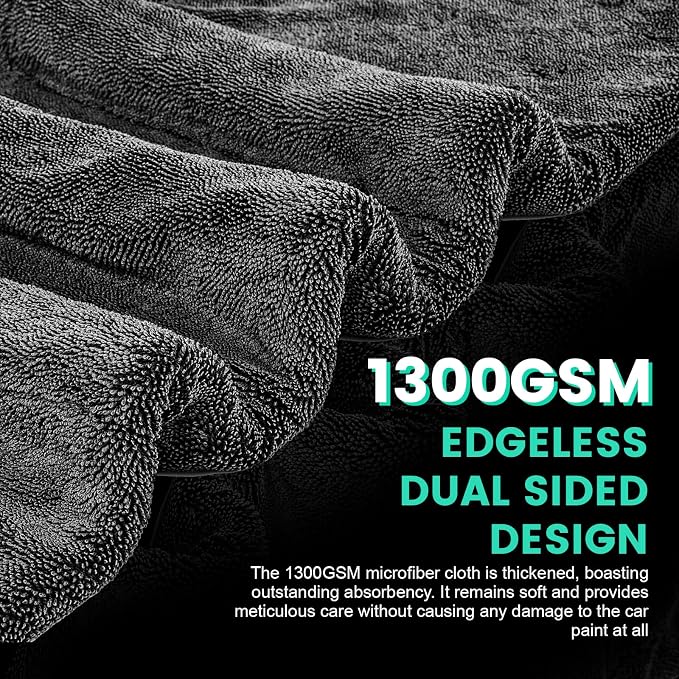 2 Pack Double-Sided Car Care, Microfiber Drying Towel, 1300GSM, 35" x 24" | Extra-Large, Ultra-Absorbant Microfiber Drying Towel for Cars and Trucks, Super Absorbent Car Drying Towel - Image 3